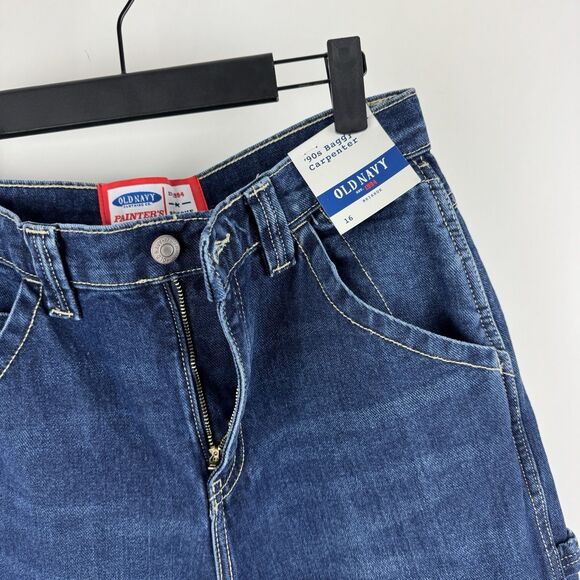 Old Navy 90s Baggy Carpenter Jeans Boy's Painters Pants Reissue Blue Denim NWT - Picture 4 of 16
